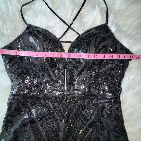 Black Sequin Homecoming Party Date Strapless Mini Dress Crisscross Back Size 2 - Picture 11 of 13